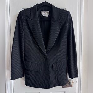 Vintage Carlisle Wool Blend Blazer Jacket Black Diagonal Stripes Sz 4